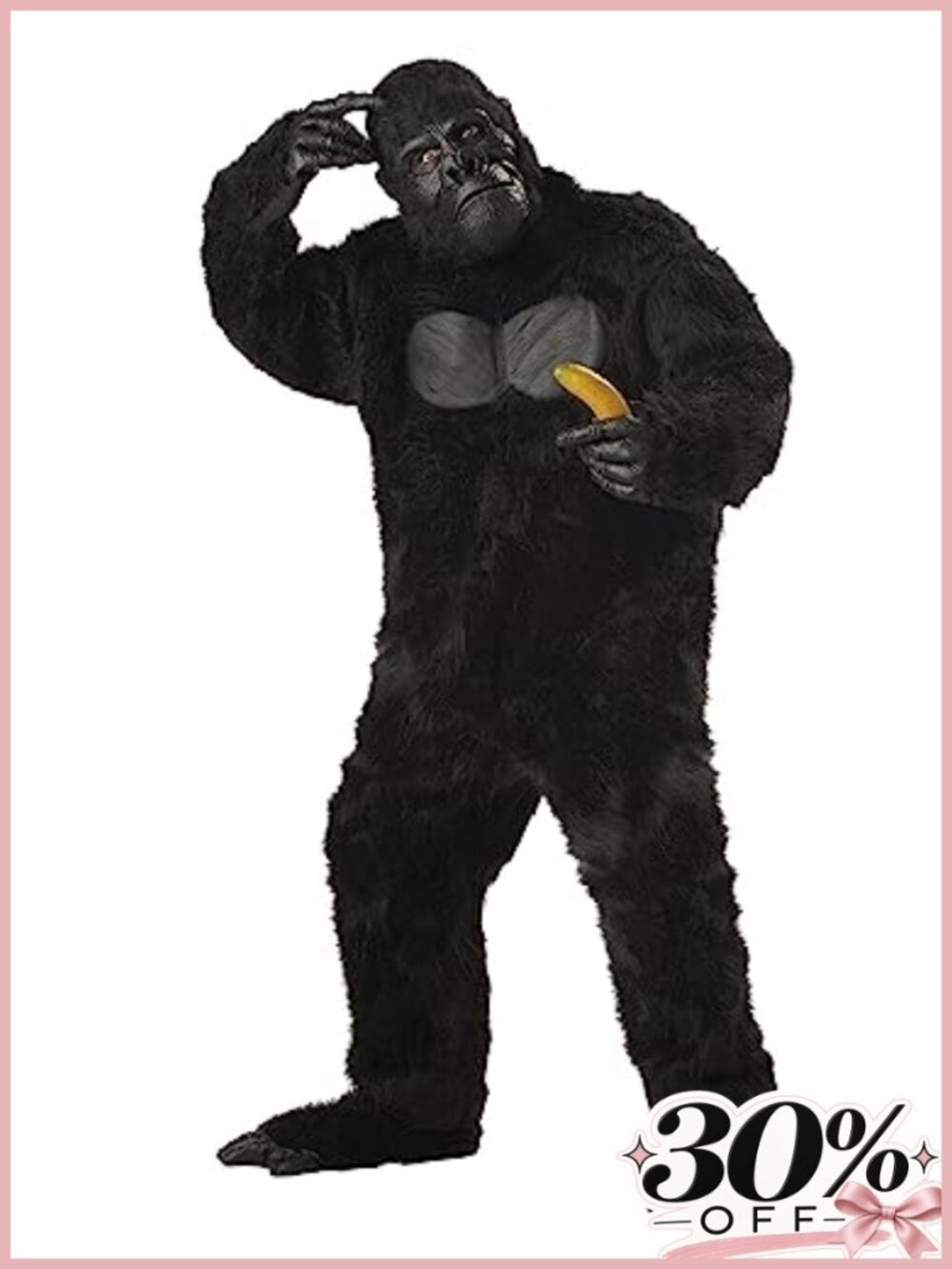 Adult Gorilla Costume Bodysuit Attached Chest Piece Feet Hands Mask